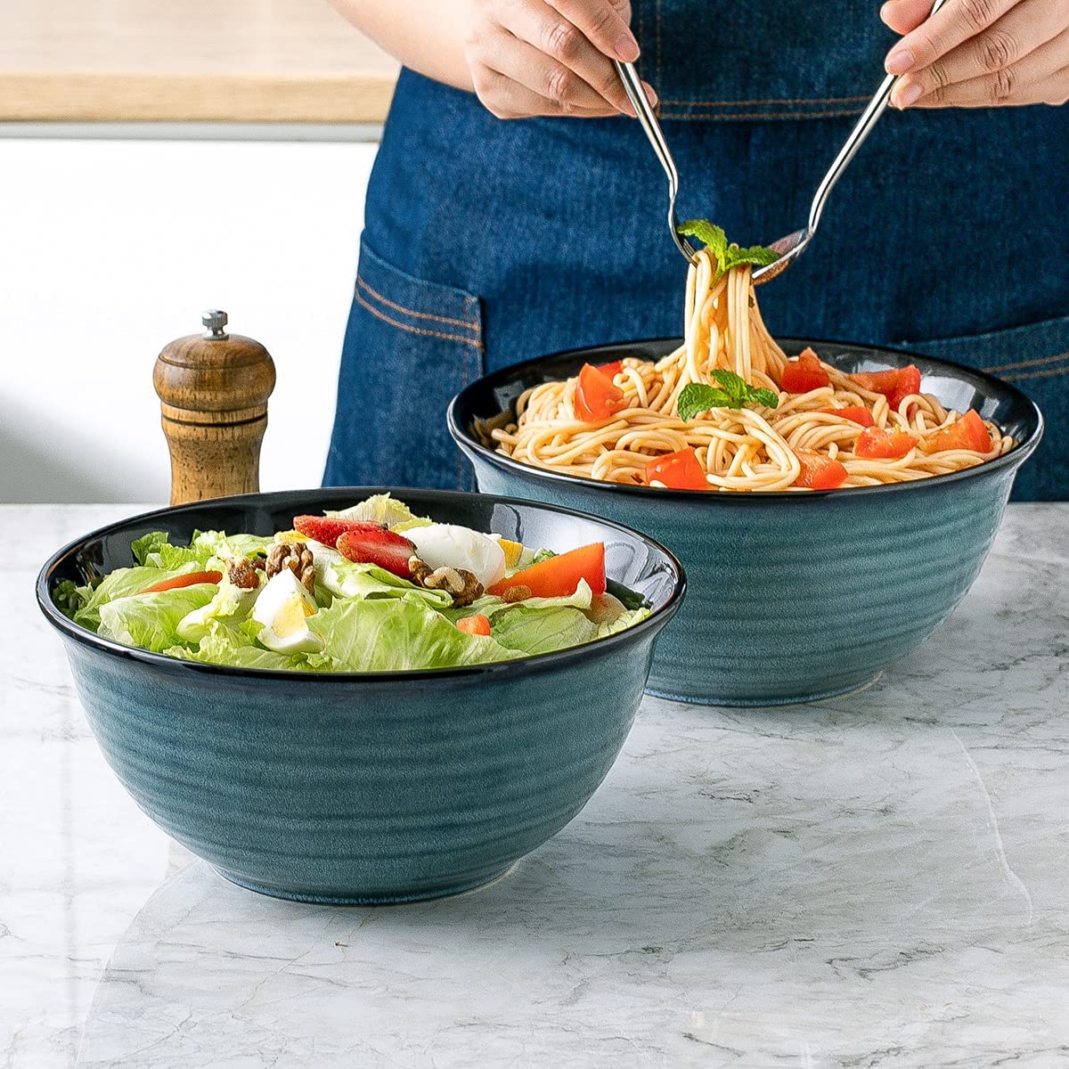 Hasense Large Mixing Bowls Set for Kitchen, Ceramic Serving Dishes for  Entertaining, 2.1/1.0/0.5 Qt Deep Microwave Safe Nesting Batter Bowl for